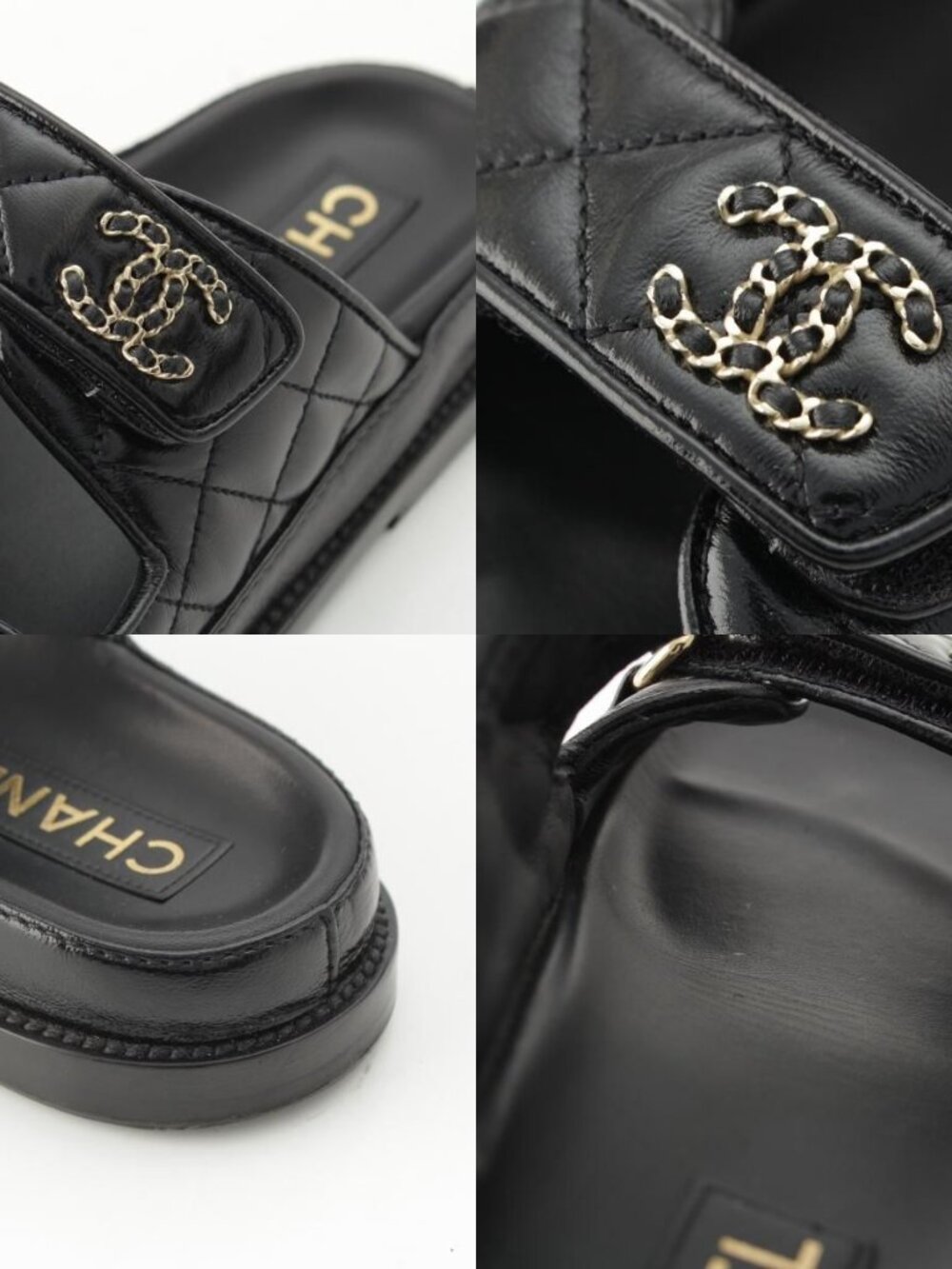Chanel CC Logo Quilted Velcro Sandals Black 36c - Picture 9 of 10